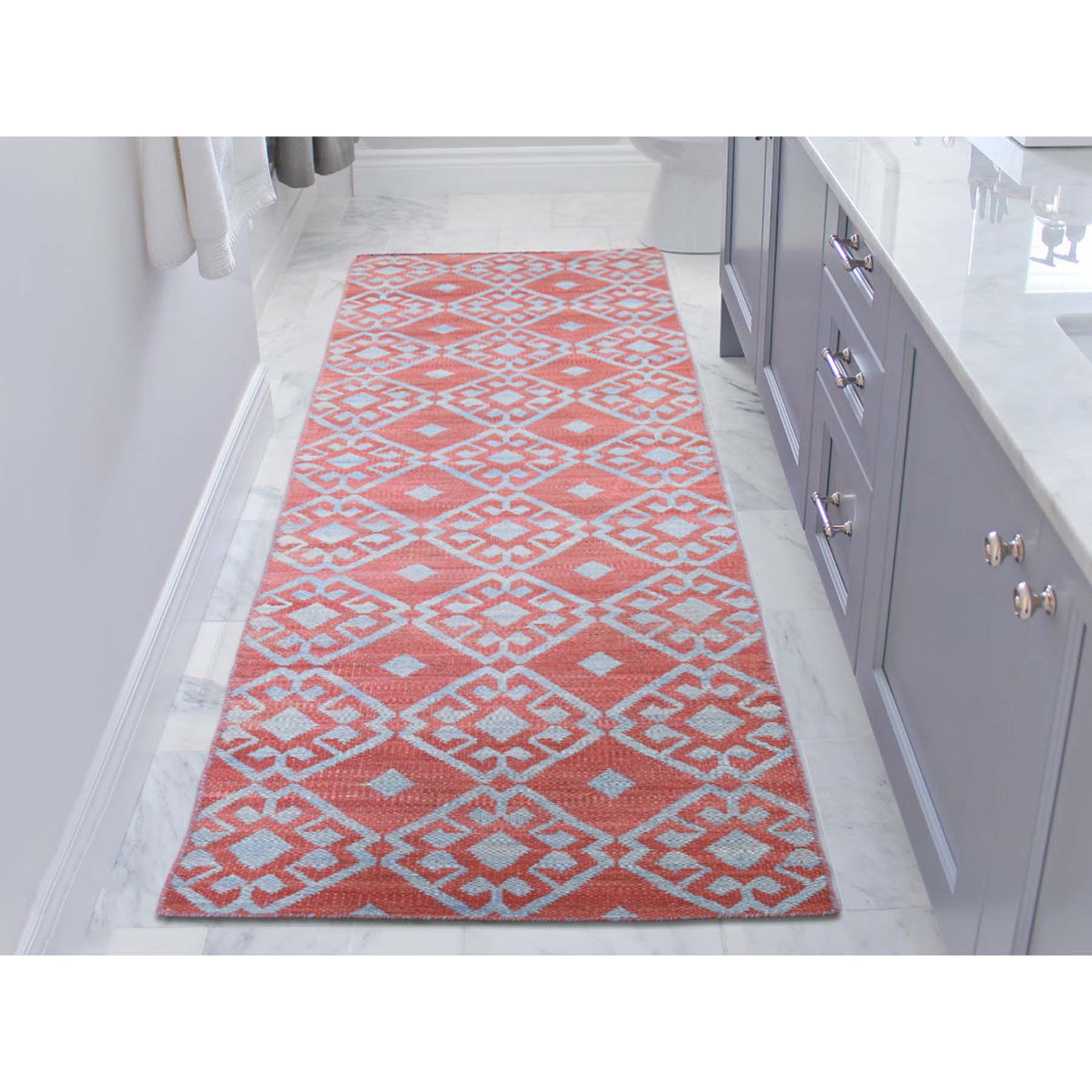 2'6"x10' Flat Weave Reversible Kilim Pure Wool Runner Hand Woven Runner